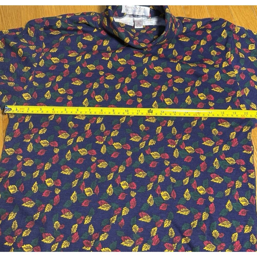 Vintage 90s Karen Scott Leaf Print Turtleneck Cottagecore Top Fits Medium (XL) - Picture 6 of 7